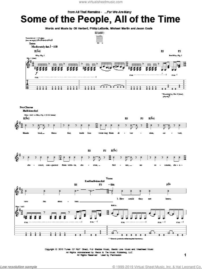 Some Of The People, All Of The Time sheet music for guitar (tablature) by All That Remains, Jason Costa, Michael Martin, Oli Herbert and Philip LaBonte, intermediate skill level