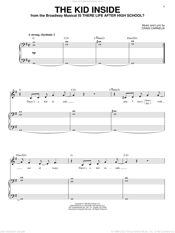 The Kid Inside sheet music for voice and piano by Craig Carnelia, intermediate skill level