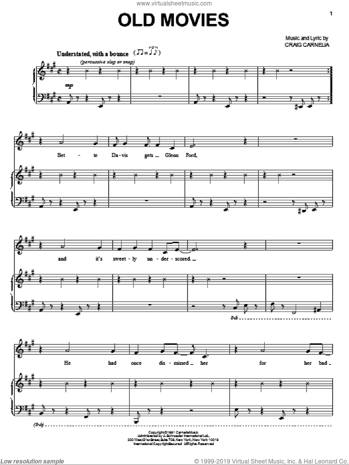 Old Movies sheet music for voice and piano by Craig Carnelia, intermediate skill level