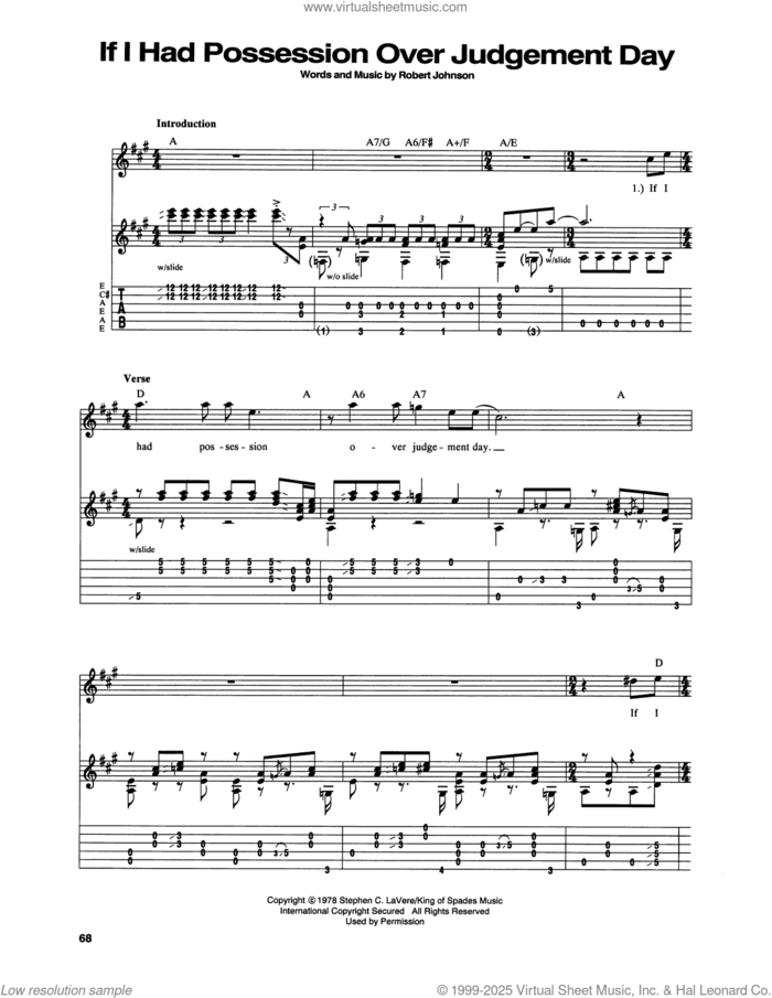 If I Had Possession Over Judgment Day sheet music for guitar (tablature) by Robert Johnson, intermediate skill level