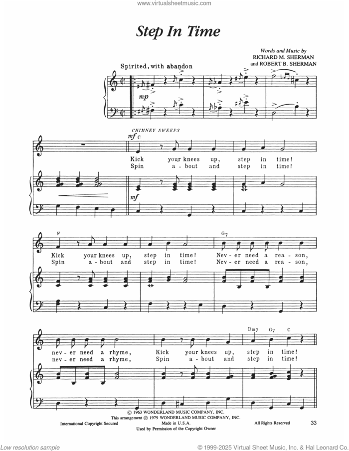 Step In Time (from Mary Poppins) sheet music for voice and piano by Richard M. Sherman, Robert B. Sherman and Sherman Brothers, intermediate skill level