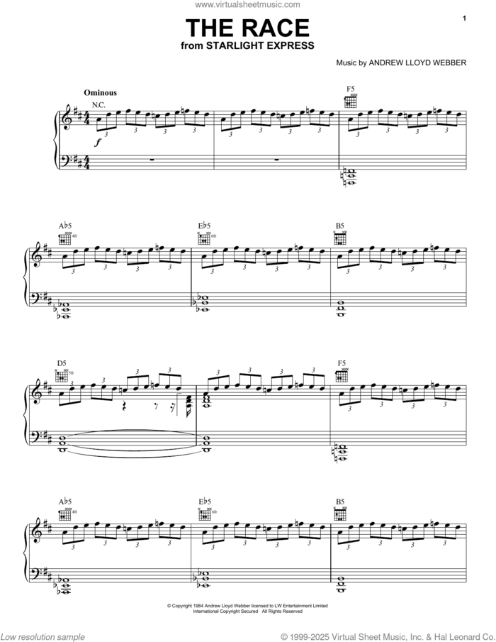 The Race (from Starlight Express) sheet music for piano solo by Andrew Lloyd Webber, intermediate skill level