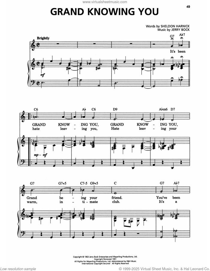 Grand Knowing You (from She Loves Me) sheet music for voice and piano by Jerry Bock and Sheldon Harnick, classical score, intermediate skill level