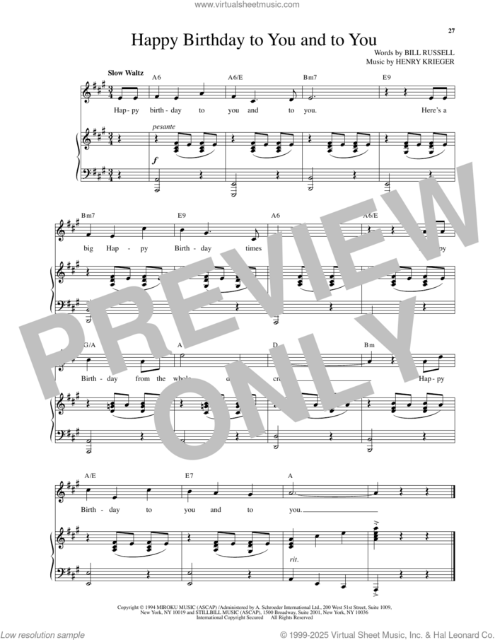 Happy Birthday To You And To You (from Side Show) sheet music for voice and piano by Henry Krieger and Bill Russell, intermediate skill level