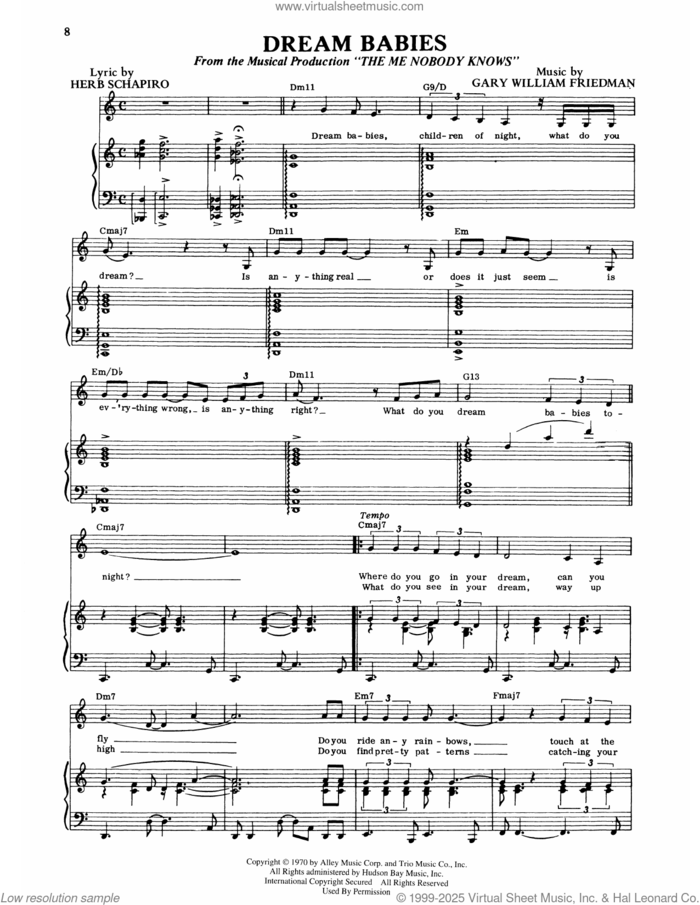 Dream Babies (from The Me Nobody Knows) sheet music for voice and piano by Herb Schapiro and Gary William Friedman, intermediate skill level
