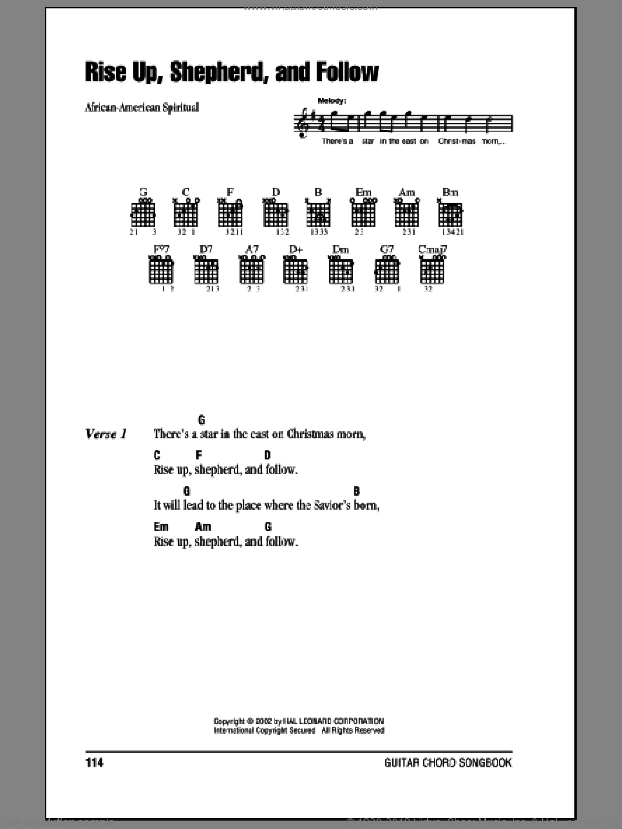 Rise Up, Shepherd, And Follow sheet music for guitar (chords), intermediate skill level