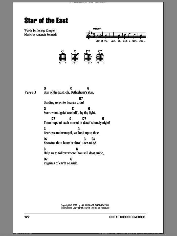 Star Of The East sheet music for guitar (chords) by Judy Garland, Amanda Kennedy and George Cooper, intermediate skill level