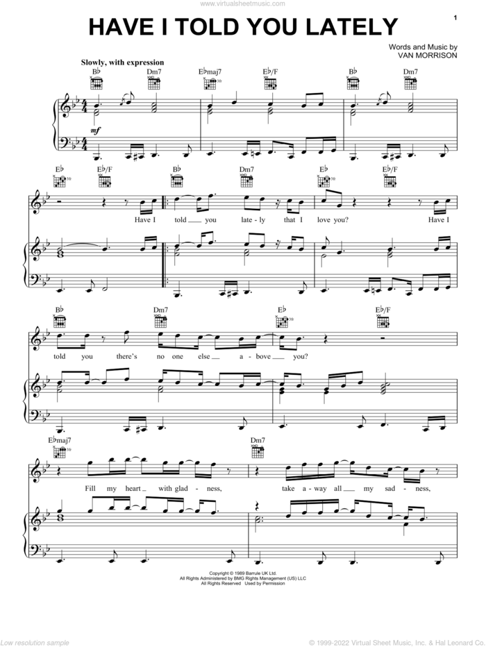 Have I Told You Lately sheet music for voice, piano or guitar by Van Morrison, Kenny Rogers and Rod Stewart, wedding score, intermediate skill level