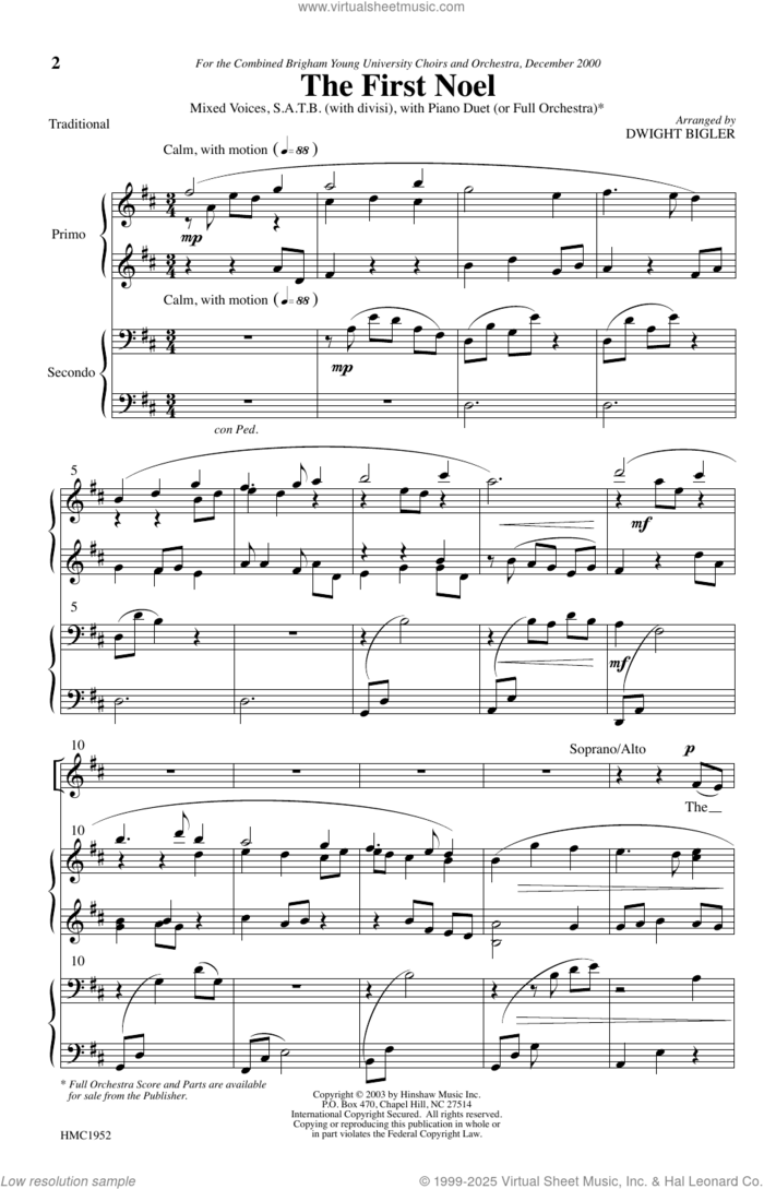 The First Noel sheet music for choir (SSAATTB) by Dwight Bigler, intermediate skill level