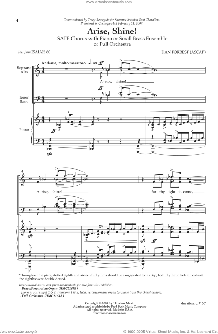 Arise, Shine sheet music for choir (SATB: soprano, alto, tenor, bass) by Dan Forrest, intermediate skill level