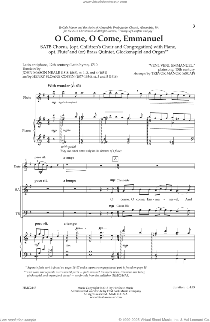 O Come, O Come, Emmanuel sheet music for choir (SATB: soprano, alto, tenor, bass) by Trevor Manor, intermediate skill level