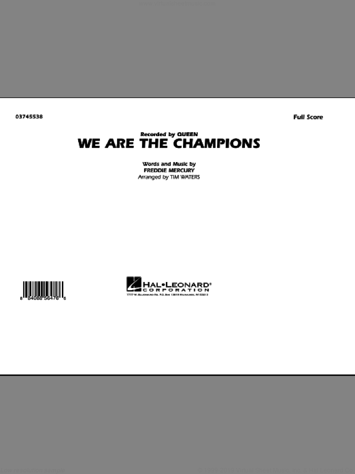 We Are The Champions (COMPLETE) sheet music for marching band by Freddie Mercury, Queen and Tim Waters, intermediate skill level