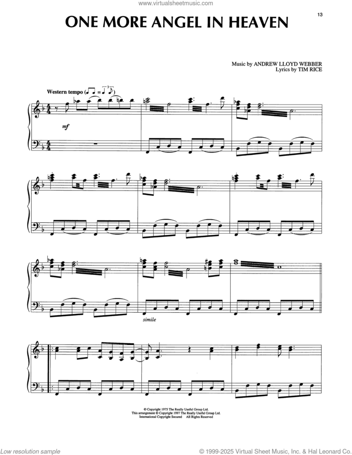 One More Angel In Heaven (from Joseph And The Amazing Technicolor Dreamcoat) sheet music for piano solo by Tim Rice and Andrew Lloyd Webber, intermediate skill level