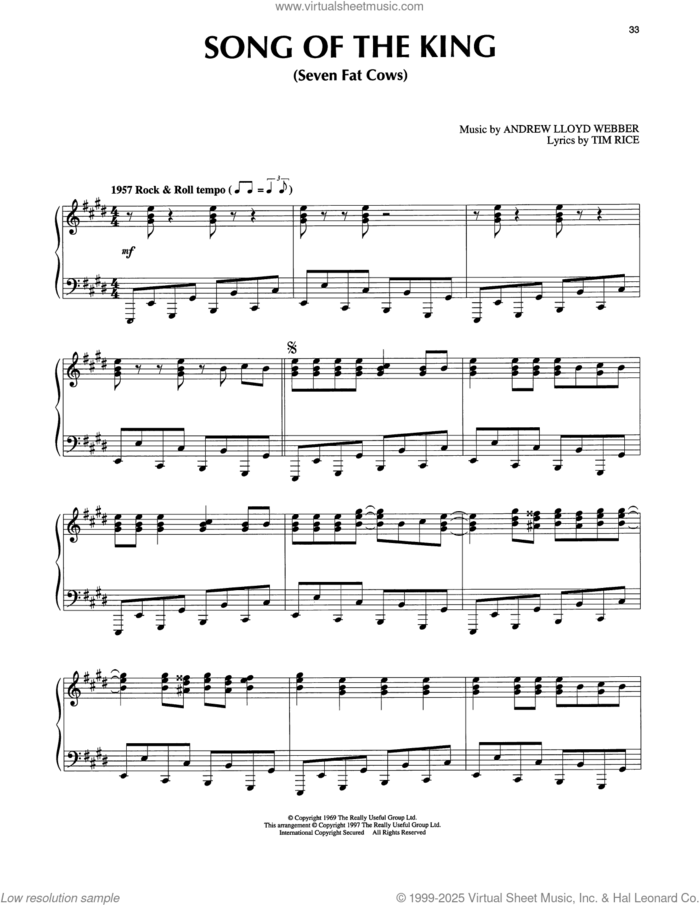 Song Of The King (from Joseph And The Amazing Technicolor Dreamcoat) sheet music for piano solo by Tim Rice and Andrew Lloyd Webber, intermediate skill level