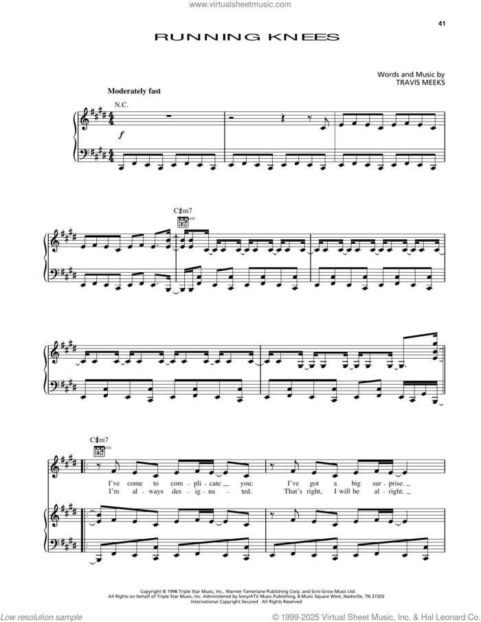 Running Knees (from Godzilla) sheet music for voice, piano or guitar by Days Of The New and Travis Meeks, intermediate skill level