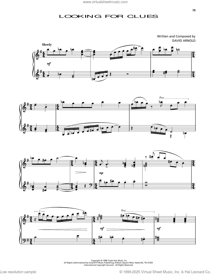 Looking For Clues (from Godzilla) sheet music for piano solo by David Arnold, intermediate skill level