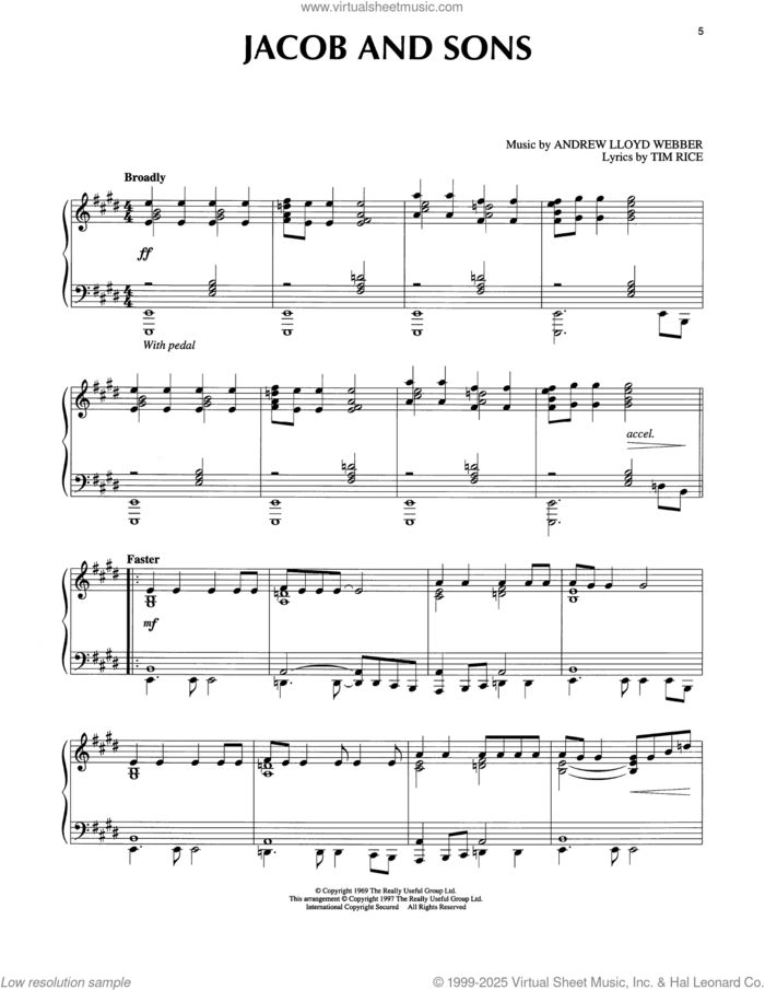 Jacob And Sons (from Joseph And The Amazing Technicolor Dreamcoat) sheet music for piano solo by Tim Rice and Andrew Lloyd Webber, intermediate skill level