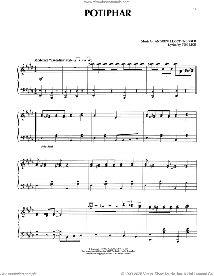 Potiphar (from Joseph And The Amazing Technicolor Dreamcoat) sheet music for piano solo by Tim Rice and Andrew Lloyd Webber, intermediate skill level