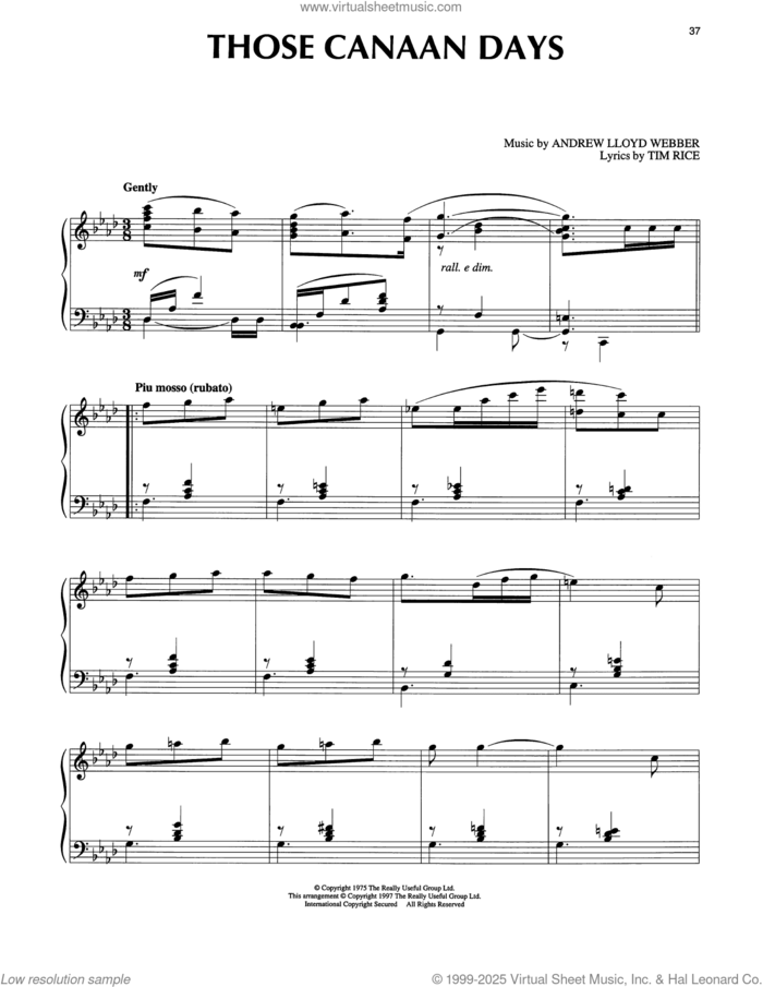 Those Canaan Days (from Joseph And The Amazing Technicolor Dreamcoat) sheet music for piano solo by Tim Rice and Andrew Lloyd Webber, classical score, intermediate skill level