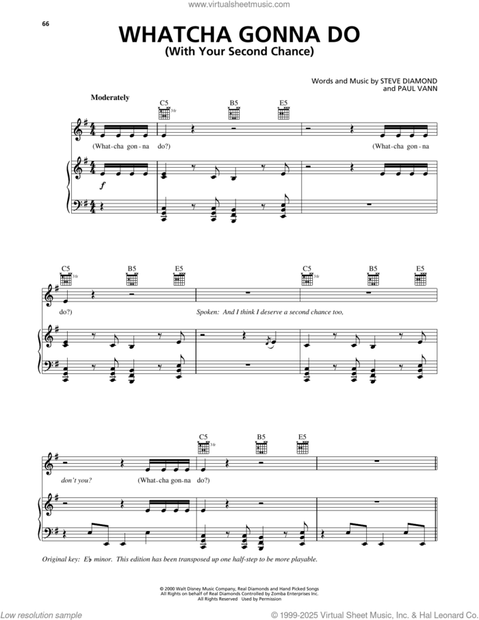Whatcha Gonna Do (With Your Second Chance) (from 102 Dalmatians) sheet music for voice, piano or guitar by Steve Diamond and Paul Vann, intermediate skill level