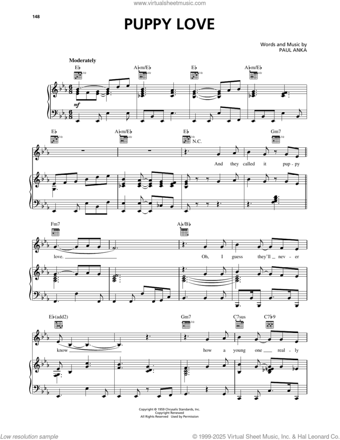 Puppy Love (from 102 Dalmatians) sheet music for voice, piano or guitar by Donny Osmond and Paul Anka, intermediate skill level