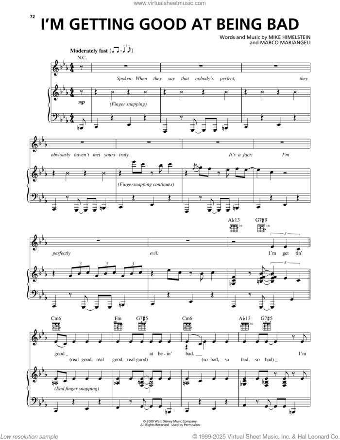 I'm Getting Good At Being Bad (from 102 Dalmatians) sheet music for voice, piano or guitar by Mike Himelstein and Marco Mariangeli, intermediate skill level