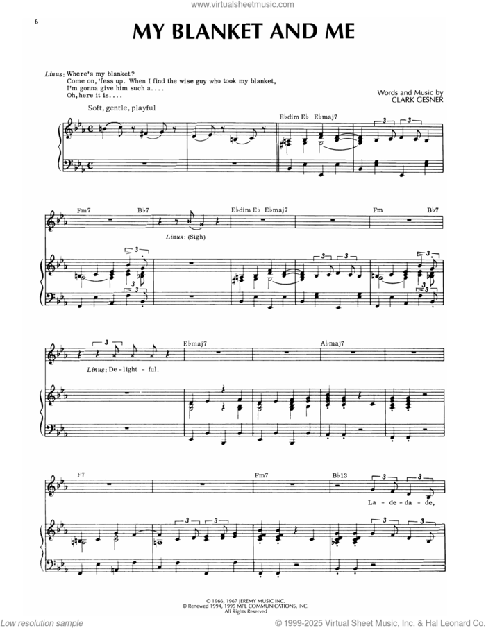 My Blanket And Me (from You're A Good Man, Charlie Brown) sheet music for voice and piano by Clark Gesner, intermediate skill level