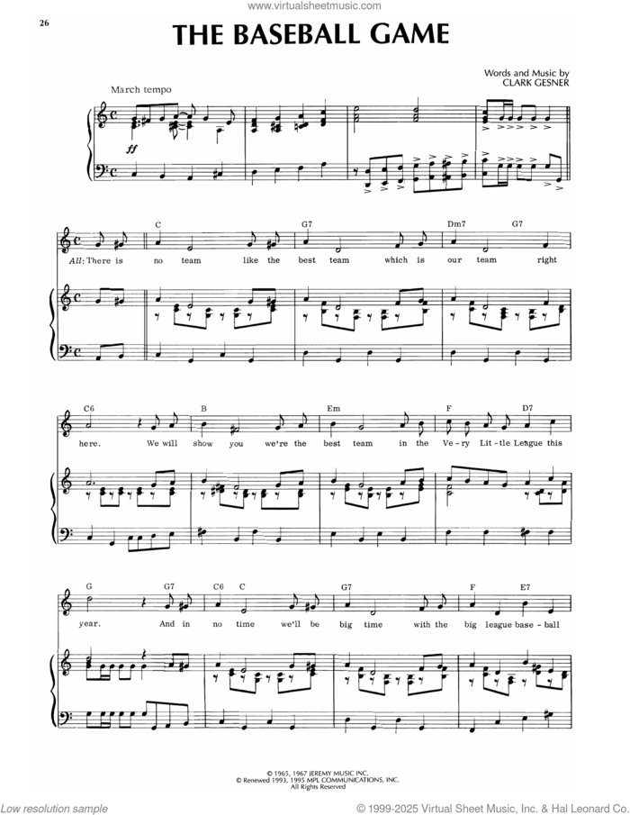 The Baseball Game (from You're A Good Man, Charlie Brown) sheet music for voice and piano by Clark Gesner, intermediate skill level