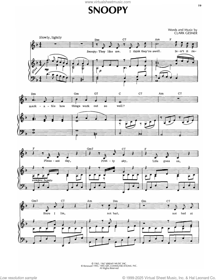 Snoopy (from You're A Good Man, Charlie Brown) sheet music for voice and piano by Clark Gesner, intermediate skill level