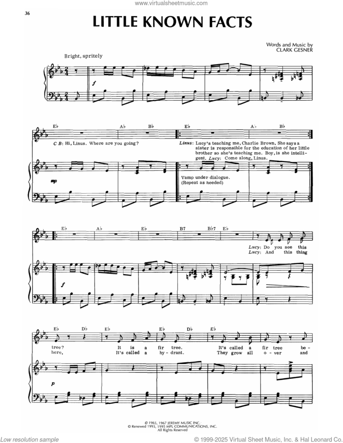 Little Known Facts (from You're A Good Man, Charlie Brown) sheet music for voice and piano by Clark Gesner, intermediate skill level