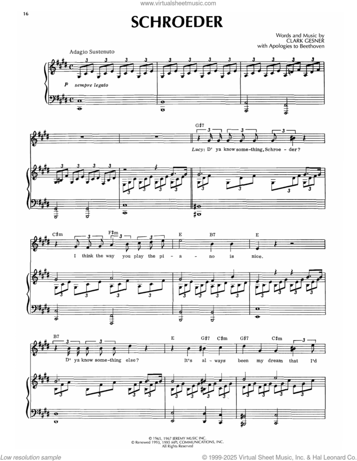 Schroeder (from You're A Good Man, Charlie Brown) sheet music for voice and piano by Clark Gesner, intermediate skill level
