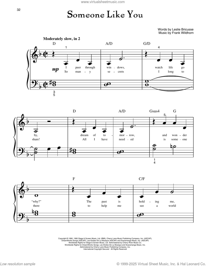 Someone Like You (from Jekyll And Hyde) sheet music for piano solo (big note book) by Linda Eder, Frank Wildhorn and Leslie Bricusse, easy piano (big note book)
