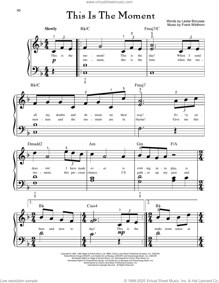 This Is The Moment (from Jekyll And Hyde) sheet music for piano solo (big note book) by Leslie Bricusse and Frank Wildhorn, easy piano (big note book)