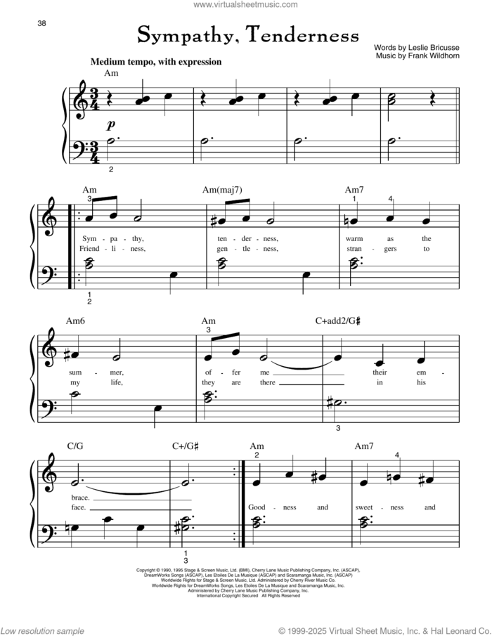 Sympathy, Tenderness (from Jekyll And Hyde) sheet music for piano solo (big note book) by Leslie Bricusse and Frank Wildhorn, easy piano (big note book)