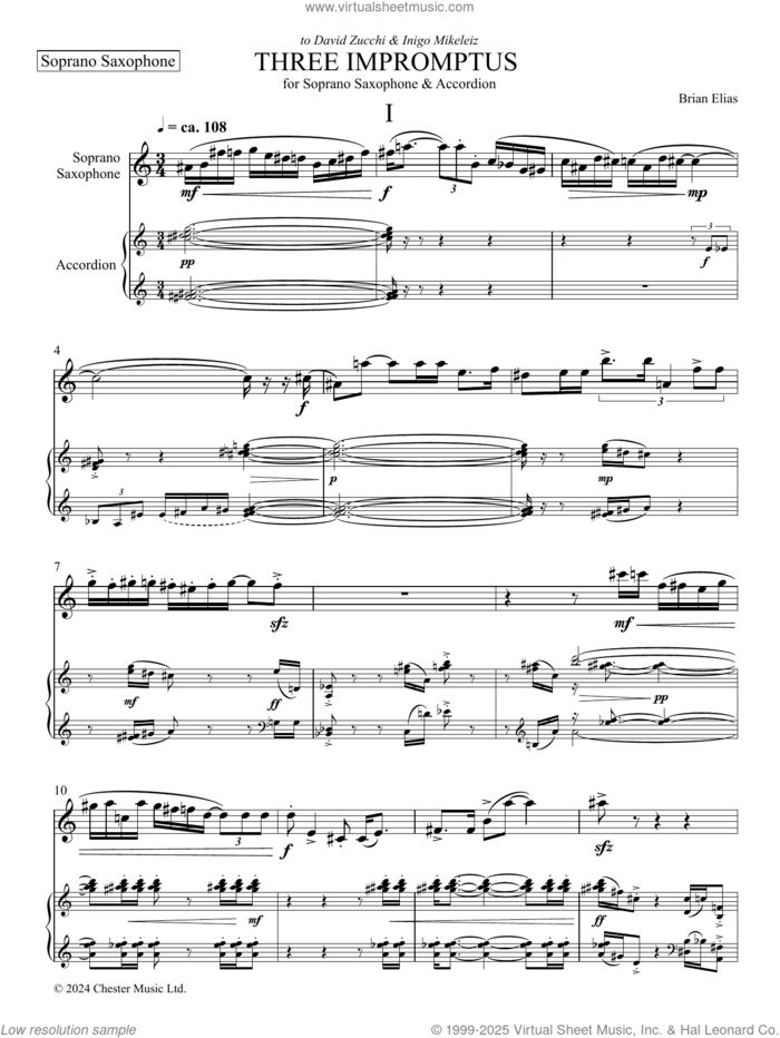 Three Impromptus sheet music for instrumental duet (duets) by Brian Elias, classical score, intermediate skill level