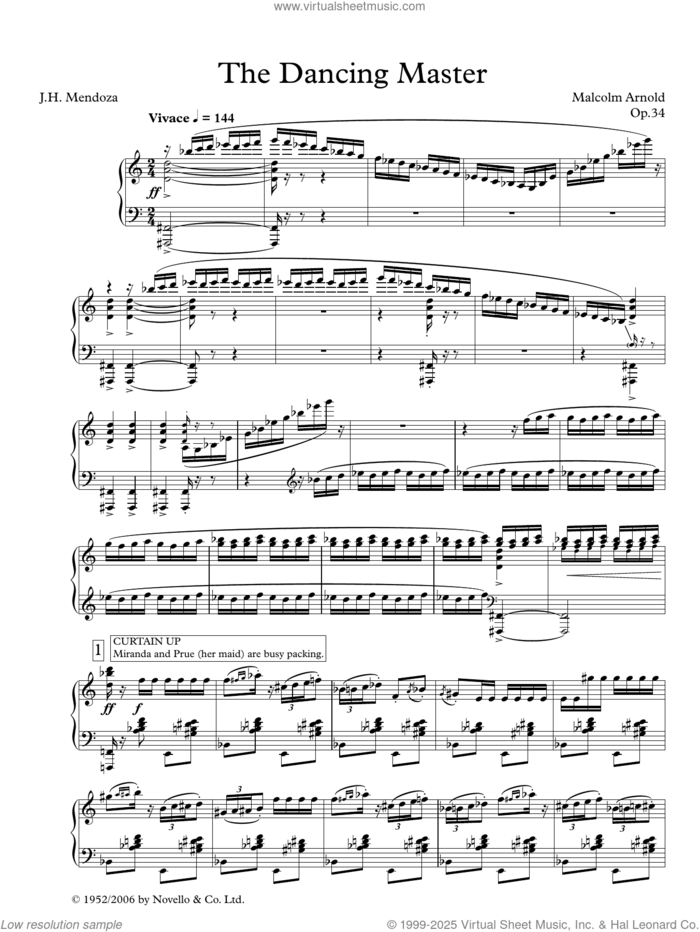 The Dancing Master (Vocal score) sheet music for voice and piano by Malcolm Arnold, classical score, intermediate skill level