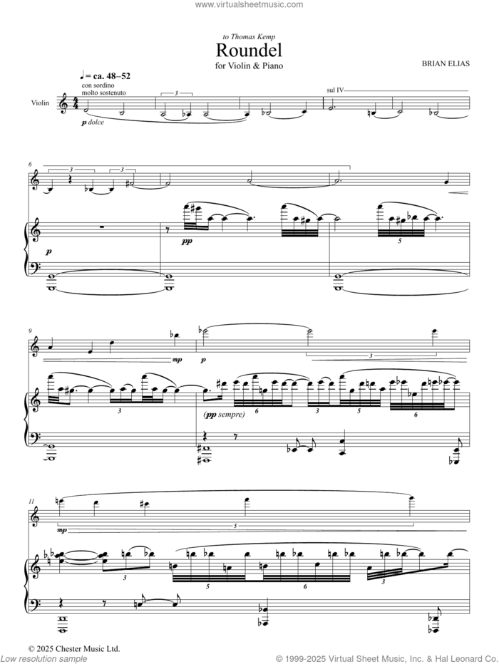 Roundel sheet music for violin and piano by Brian Elias, classical score, intermediate skill level