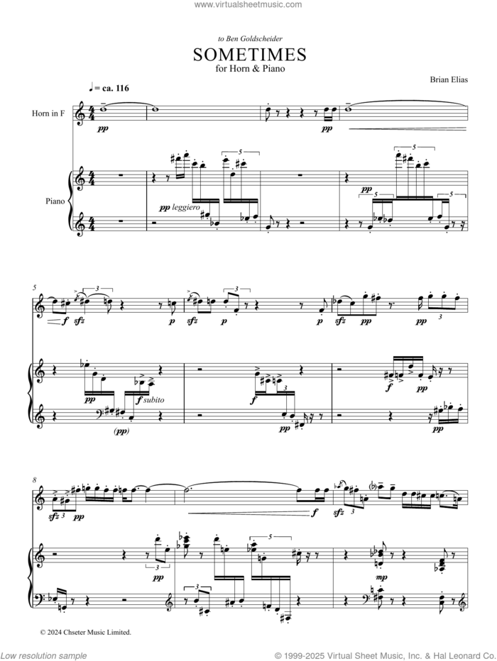 Sometimes sheet music for horn and piano (french horn) by Brian Elias, classical score, intermediate skill level