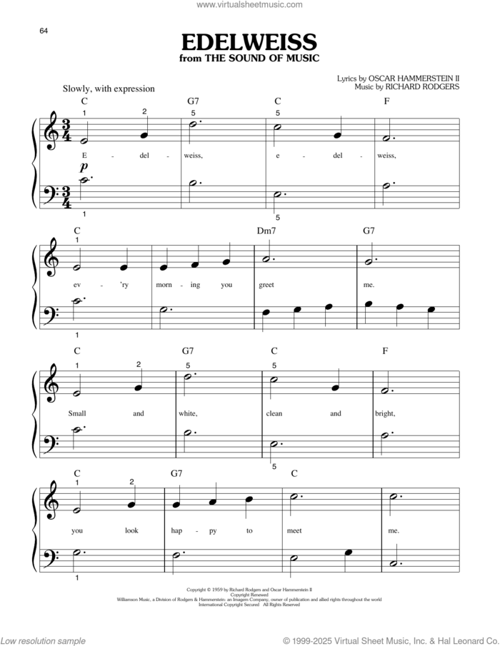 Edelweiss (from The Sound Of Music) sheet music for piano solo (big note book) by Richard Rodgers, Phillip Keveren, Oscar II Hammerstein and Rodgers & Hammerstein, easy piano (big note book)
