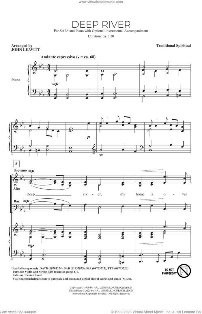 Deep River (arr. John Leavitt) sheet music for choir (SAB: soprano, alto, bass)  and John Leavitt, intermediate skill level