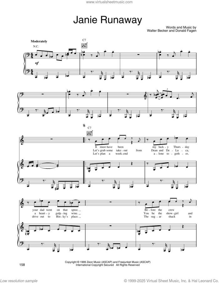 Janie Runaway sheet music for voice, piano or guitar by Steely Dan, Donald Fagen and Walter Becker, intermediate skill level