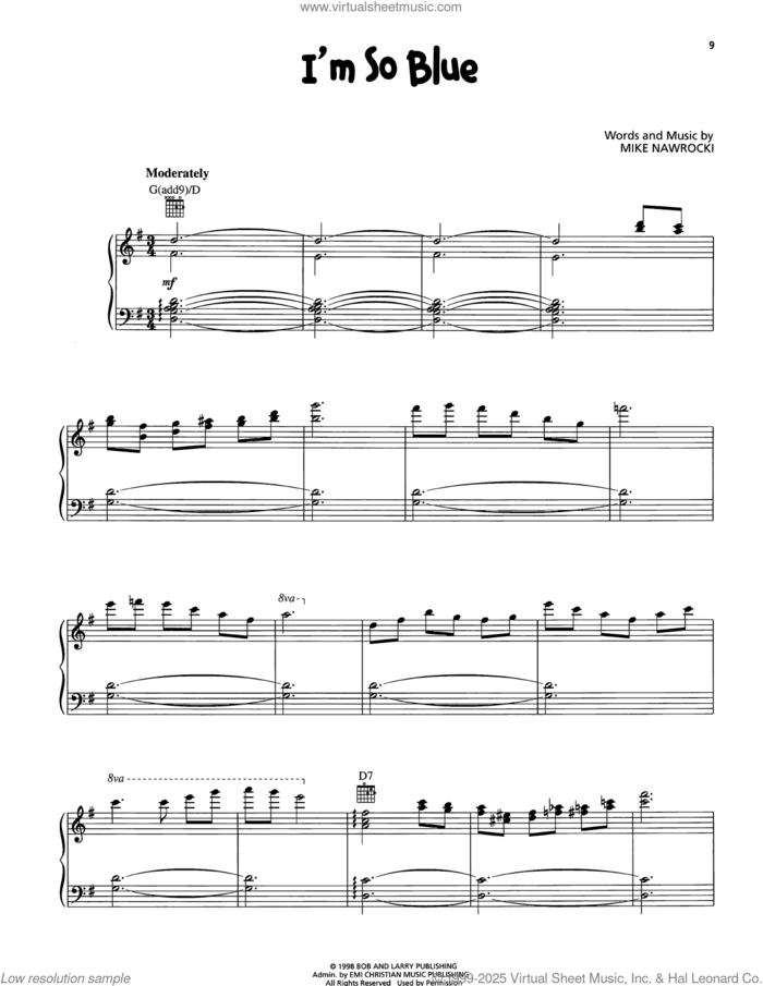 I'm So Blue sheet music for voice, piano or guitar by VeggieTales and Mike Nawrocki, intermediate skill level