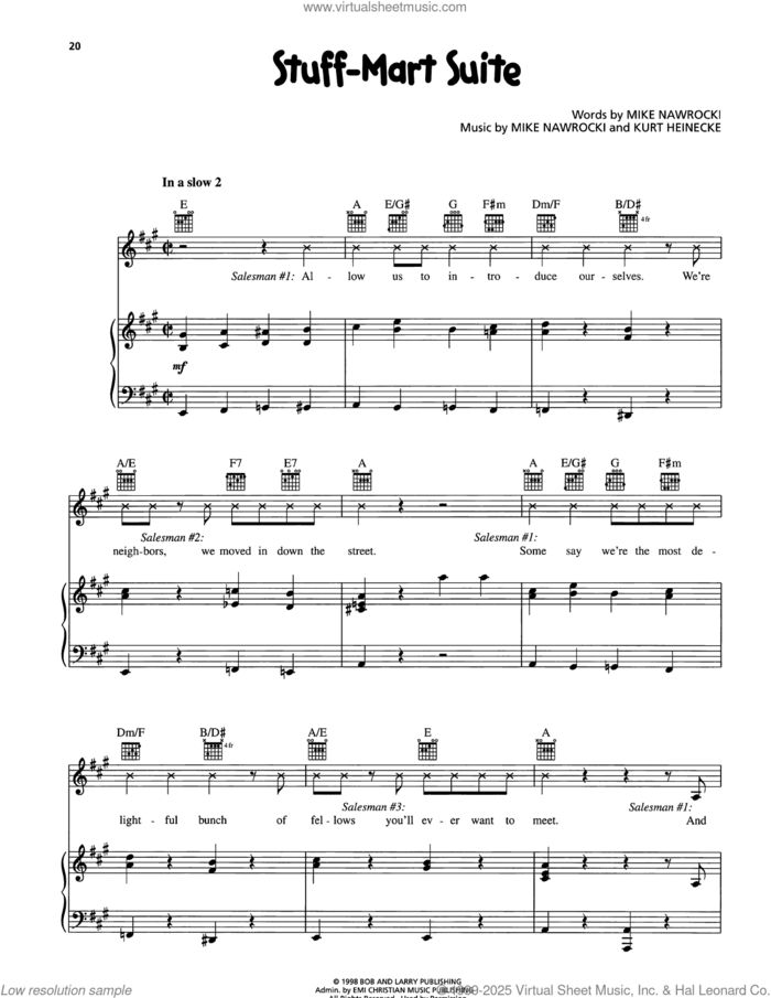 Stuff-Mart Suite sheet music for voice, piano or guitar by VeggieTales, Kurt Heinecke and Mike Nawrocki, intermediate skill level