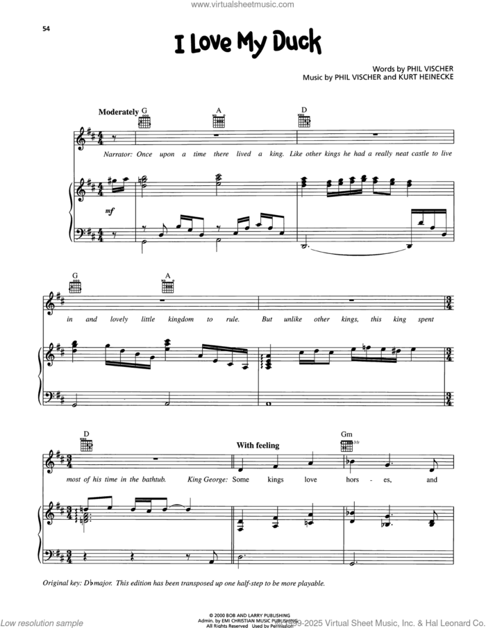 I Love My Duck sheet music for voice, piano or guitar by VeggieTales, Kurt Heinecke and Phil Vischer, intermediate skill level