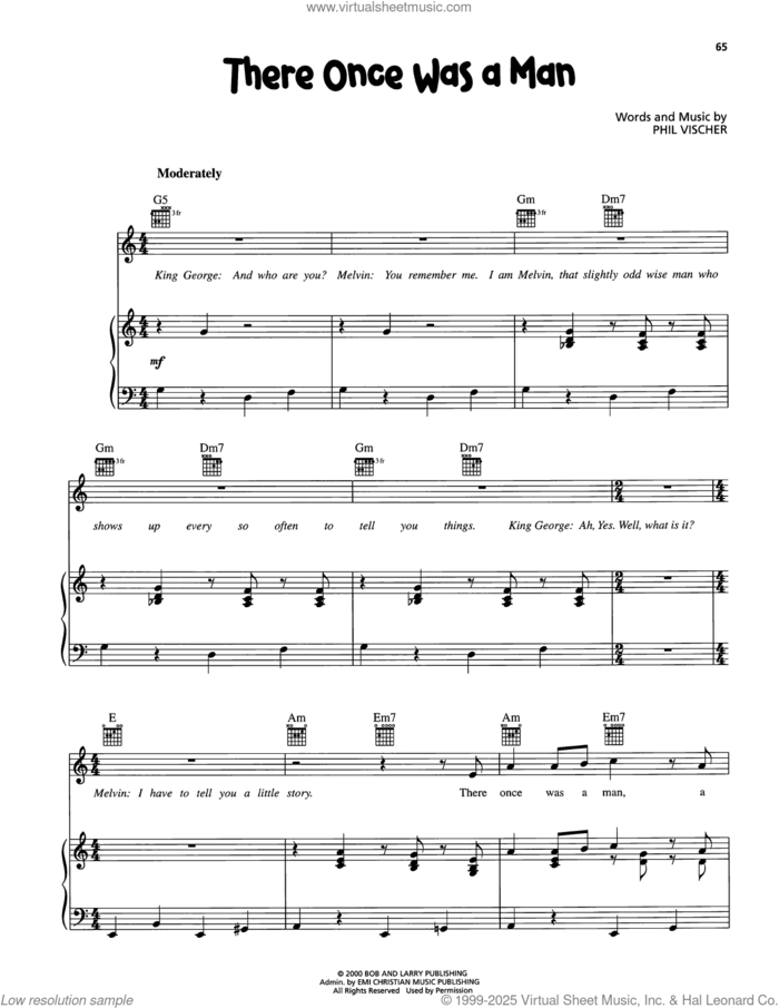 There Once Was A Man sheet music for voice, piano or guitar by VeggieTales and Phil Vischer, intermediate skill level
