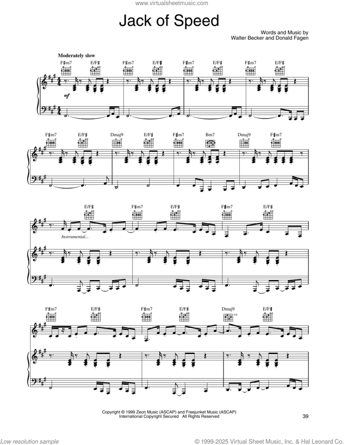 Jack Of Speed sheet music for voice, piano or guitar by Steely Dan, Donald Fagen and Walter Becker, intermediate skill level