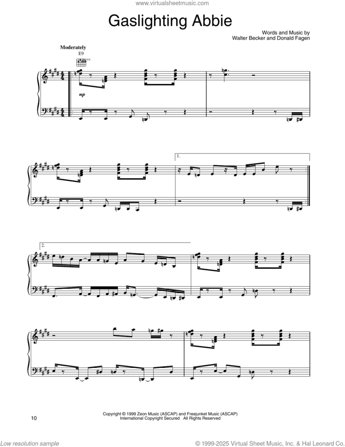 Gaslighting Abbie sheet music for voice, piano or guitar by Steely Dan, Donald Fagen and Walter Becker, intermediate skill level