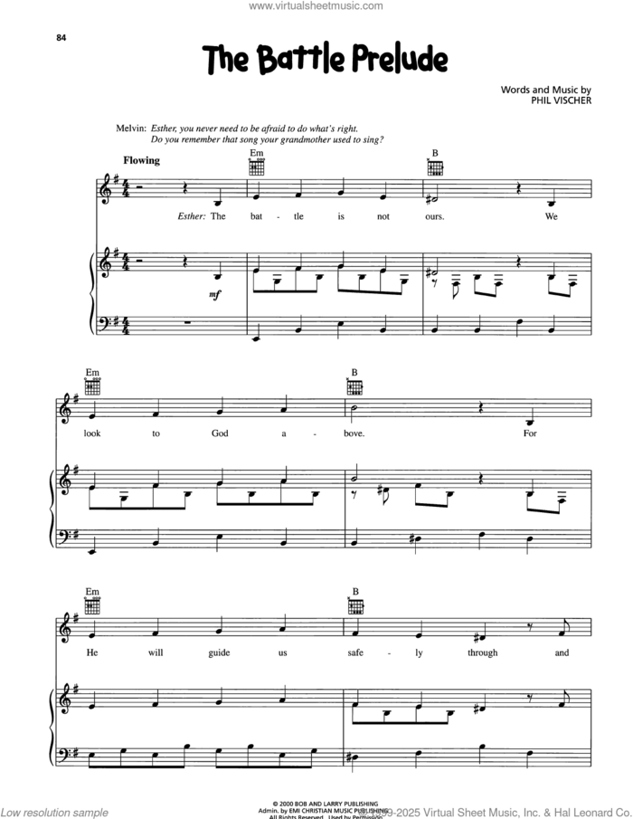 The Battle Prelude sheet music for voice, piano or guitar by VeggieTales and Phil Vischer, intermediate skill level