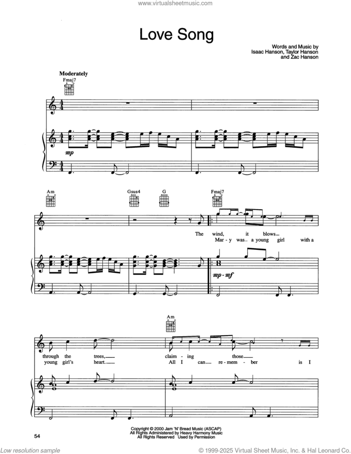 Love Song sheet music for voice, piano or guitar by isaac Hanson, Taylor Hanson and Zachary Hanson, intermediate skill level