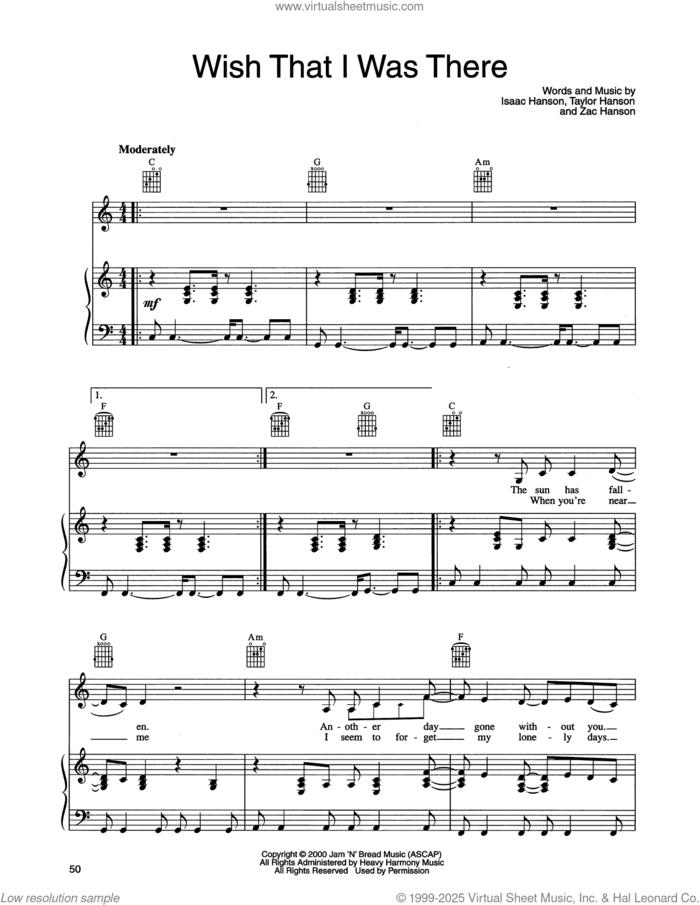 Wish That I Was There sheet music for voice, piano or guitar by isaac Hanson, Taylor Hanson and Zachary Hanson, intermediate skill level